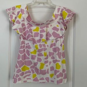 Hello Dobson M Pink & Yellow cap sleeve ruffle top NWT